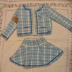 Blue White Plaid Suit Jacket Skirt Vintage Style